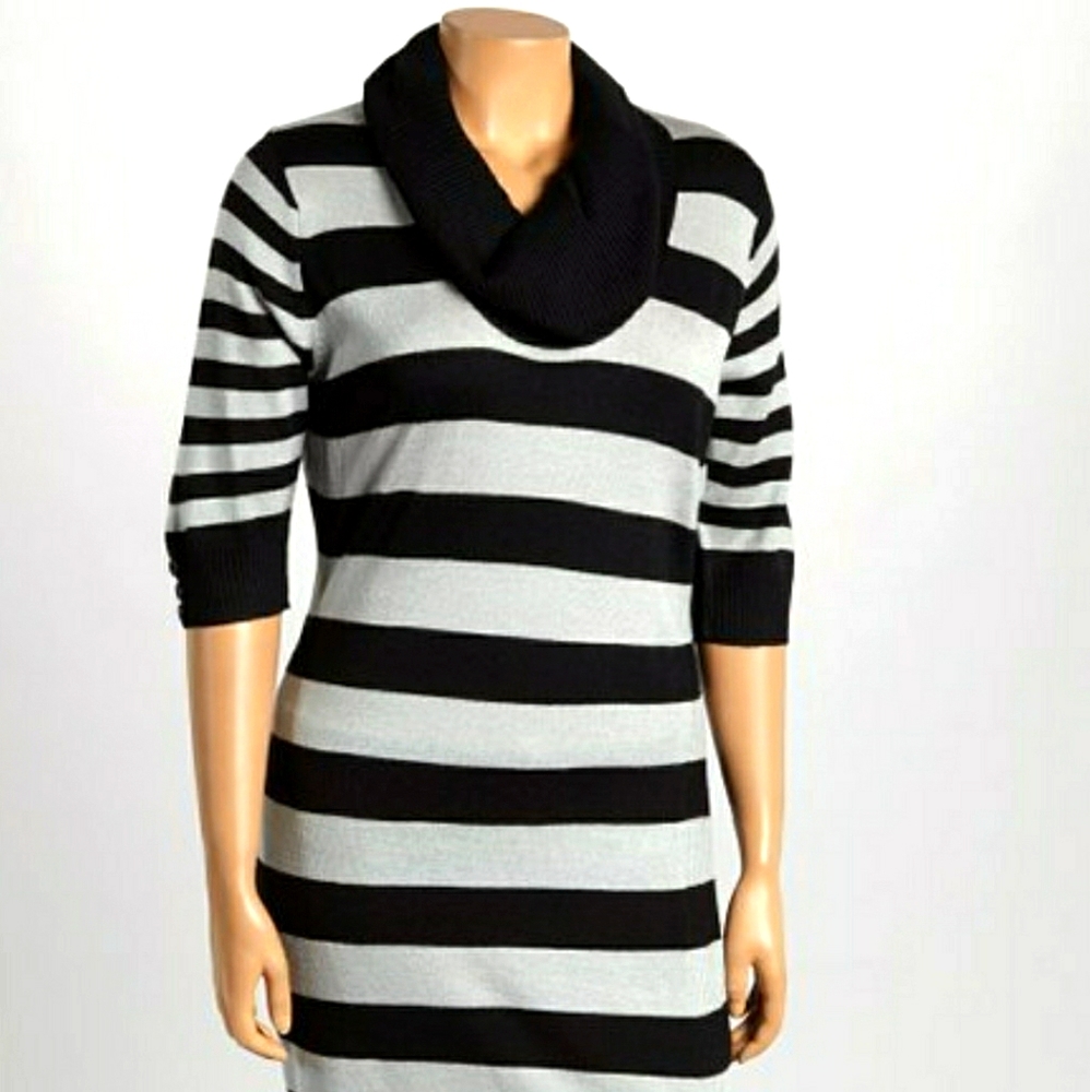 Grey Smoke Stripe Cowl Neck Sweater Dress 👗